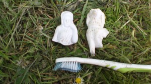 Victorian figurines from Trench A. (toothbrush for scale!)